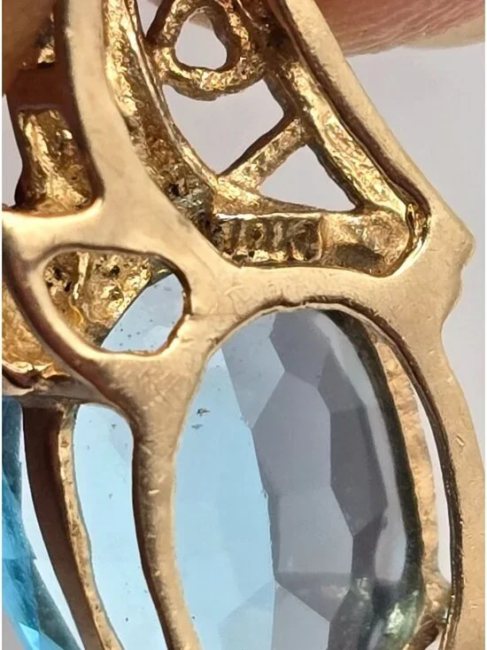 10K Yellow Gold Diamond & Blue Topaz 'I Love You' Slide Pendant - Picture 4 of 11